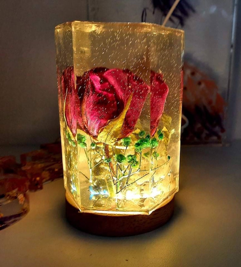 Customised Epoxy Resin Lamp With Dried Flowers, Sparkles, Night Light