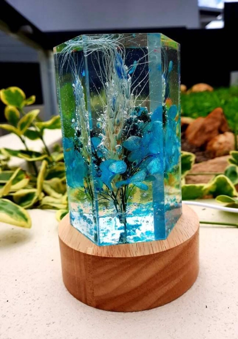 Customised Epoxy Resin Lamp With Dried Flowers Night Light Etsy