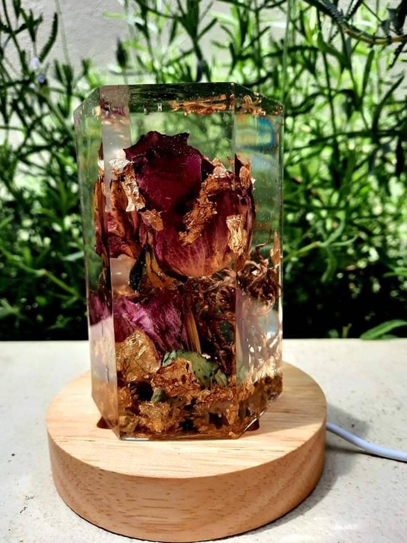 Customised Epoxy Resin Lamp with dried flowers, night light, unique gifts, special occasions image 4