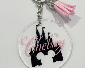 Personalised Keyring | Keychain With Tassel | Any Colour | Any Name | Castle