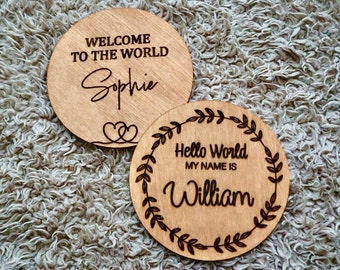 Wooden Baby Announcement | Baby Children's Photo Props Birth Disc | Baby Name Reveal | New Born Name Sign | Welcome To The World Sign | Wood