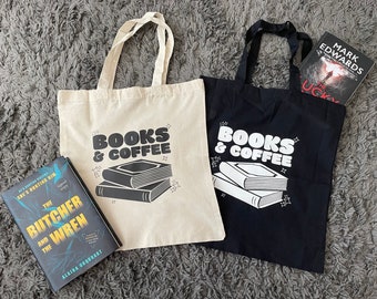 Cotton Books & Coffee tote bag | Personalised gift | Reusable shopping bag | Work, uni, college, school bag | Book lover gifts