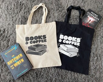 Cotton Books & Coffee tote bag | Personalised gift | Reusable shopping bag | Work, uni, college, school bag | Book lover gifts