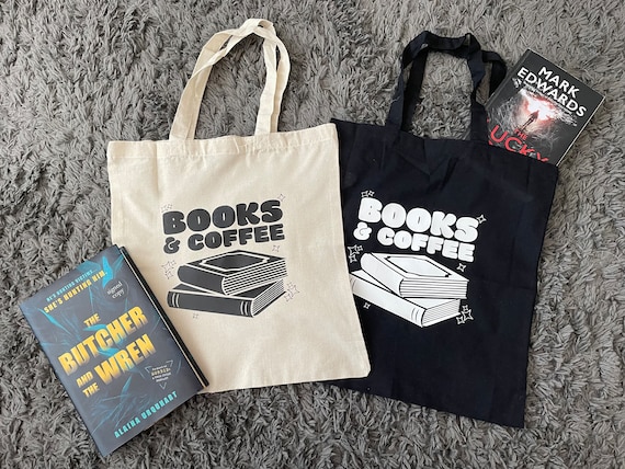 Cotton Books & Coffee tote bag | Personalised gift | Reusable shopping bag | Work, uni, college, school bag | Book lover gifts