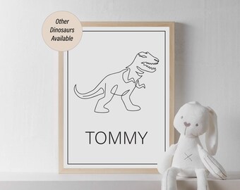 Personalised Dinosaur Print | Nursery Decor | Children's Room Print | Dinosaur Line Art Decoration for boys and girls | Kid's Posters | Gift