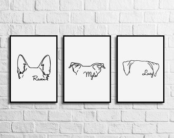 Dog Ears Print | Poster | Home Décor | Gift | Minimalist | Personalised Print | Pet Print | A3 | A4 | Digital Print