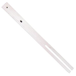 May include: A light-colored wooden tool with a long, rectangular handle and two parallel prongs at one end. The handle has two holes. The tool is designed for a specific purpose, likely related to woodworking or crafts.