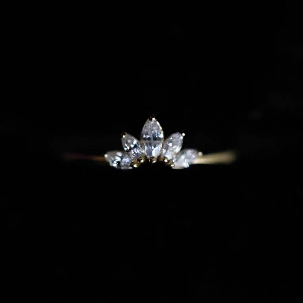 14K Gold Flower Diamond Engagement Rings for Women, Lotus Ring, Floral Ring, Wedding Promise Anniversary Ring, 925 Sterling Silver Ring