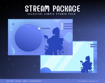 Einfaches V-Tuber Streaming Overlay Celestial - Stream Bundle - Twitch - Overlay - Niedlich - Anime - blau - PNGtuber