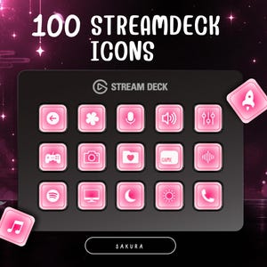 Sakura Stream Deck Icons | Pink Twitch Icons | 100 PNG Buttons + 2 Screensavers
