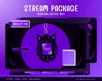 Digital Kitty Pet Overlay – Animiertes Stream Bundle – Twitch – Overlay – Blume – Lila
