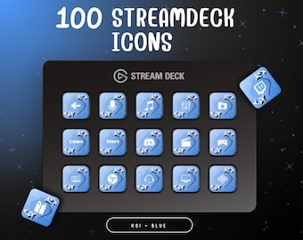 Koi Stream Deck Icons Blau – Stream – Twitch – niedlich – statisch – 100 Symbole + Hintergrundbild