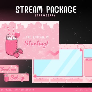 Strawberry Streaming Overlay- Stream Bundle - Twitch - Overlay - Pink