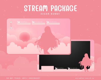 Einfaches V-Tuber Streaming Sugar Bunny Overlay - Stream Bundle - Twitch - Overlay - Kawaii - Anime - Pink - PNGtuber
