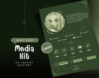 Social-Media-Kit-Vorlage für Content-Ersteller – anpassbar – Matcha Green – Canva-Vorlage – für Streamer – A4-Seite
