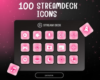 Sakura Stream Deck Icons Pink – Stream – Twitch – niedlich – statisch – 100 Symbole + Hintergrundbild