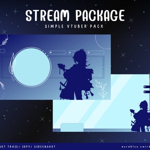 Simple V-tuber Streaming Overlay- Stream Bundle - Twitch - Overlay - Cute- Anime- blue - PNGtuber