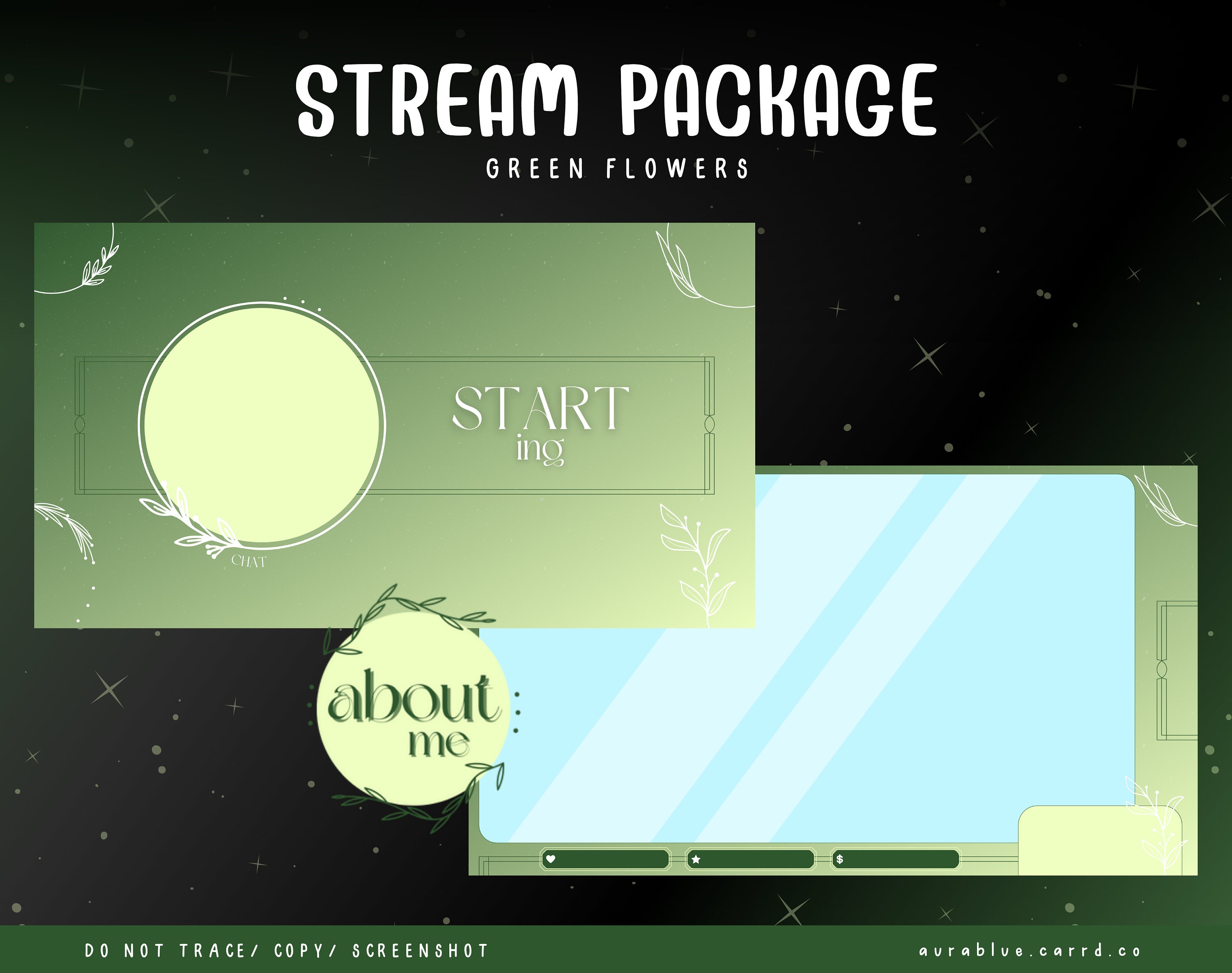 Flower Streaming Ribbon Flowers Streaming Overlay- Stream Bundle - Twitch - Overlay- Game-green ...