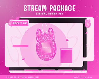Digital Bunny Pet Overlay – Animiertes Stream-Bundle – Twitch – Overlay – Blume – Rosa