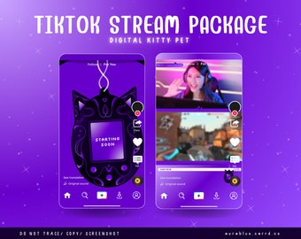 Digitale Kitty Pet TikTok Streaming Overlays – Stream Bundle – TikTokLive – Animiert – Niedlich – Lila – Streamlabs