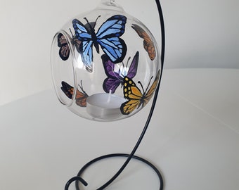 Tealight candle holder,Butterfly, Hand painted.Teddy bear, Globe candle holder, hand painted bubble, Christmas present, Candle holder