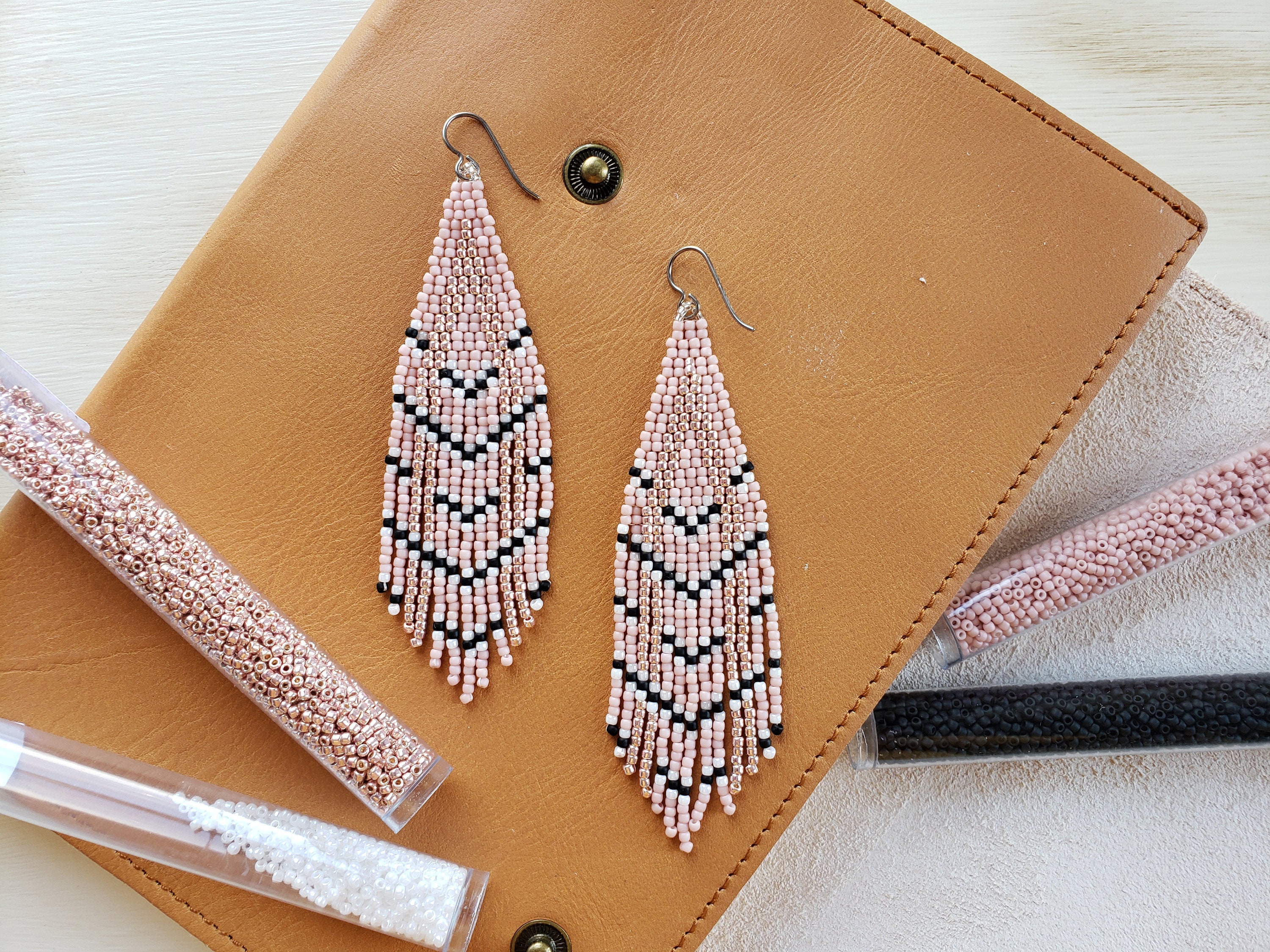 Blush Pink Beaded Fringe Earrings