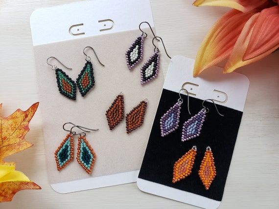 Seed Bead Earrings Small Beaded Earrings Handwoven Colorful Mini Lightweight Drops Etsy