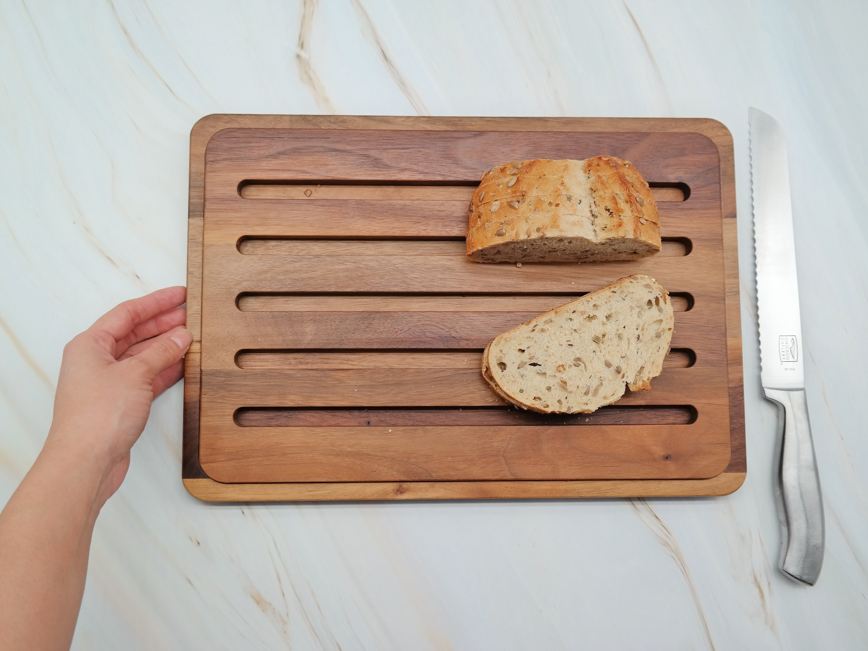 Olive Wood Bread Cutting Board With Crumb Catcher Handmade French Bread  Board Antique-styled Wood Bread Box FREE Beeswax Finish 