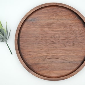 Round Wood Tray / Black Walnut / Circle Coffee Table Ottoman Tray /  Charcuterie Board 