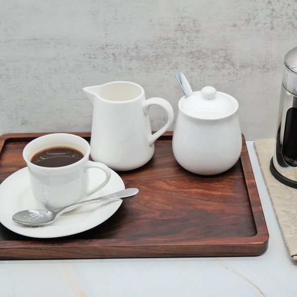Walnut Wooden Serving Tray for Coffee Bar, Rectangle Wood Walnut Tray for coffee and tea, Decorative Walnut Wooden Tray for Coffee Table