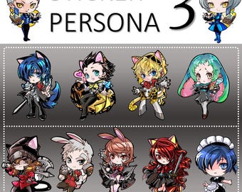 Persona 3 Stickers Handmade Chibi // MC3 Mokoto, Aigis, Ryoji, Akihiko, Mitsuru, Shinjiro, Fuuka and Takeba