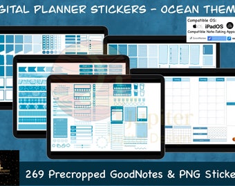 Digitale Sticker, Ozean Thema, GoodNotes Sticker, Notability Sticker, vorgeschnittene und PNG Sticker
