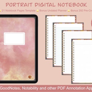 Digital Hyperlinked Notebook, Portrait Boho Theme, Digital Notebook for GoodNotes, Notability or any PDF Annotation Apps, iPad Notebook