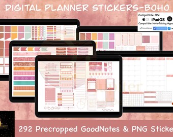 Digitale Sticker, Boho Theme, GoodNotes Sticker, Notability Sticker, vorgeschnittene und PNG Sticker
