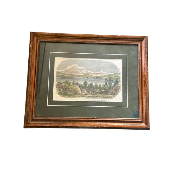 Antique 1854 Framed William Miller Hand Colored Engraving Lake George, NY