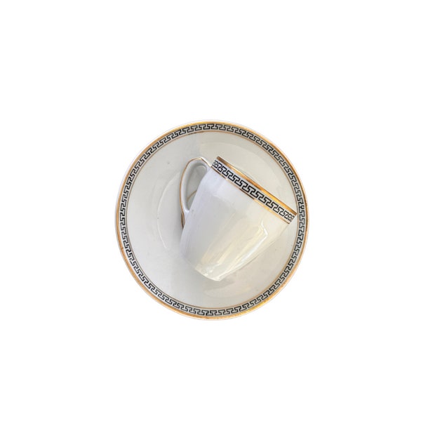 Vintage 1930s H&C Selb Heinrich and Co Bavaria Electra Greek Key Meander Demitasse Mini Teacup Saucer