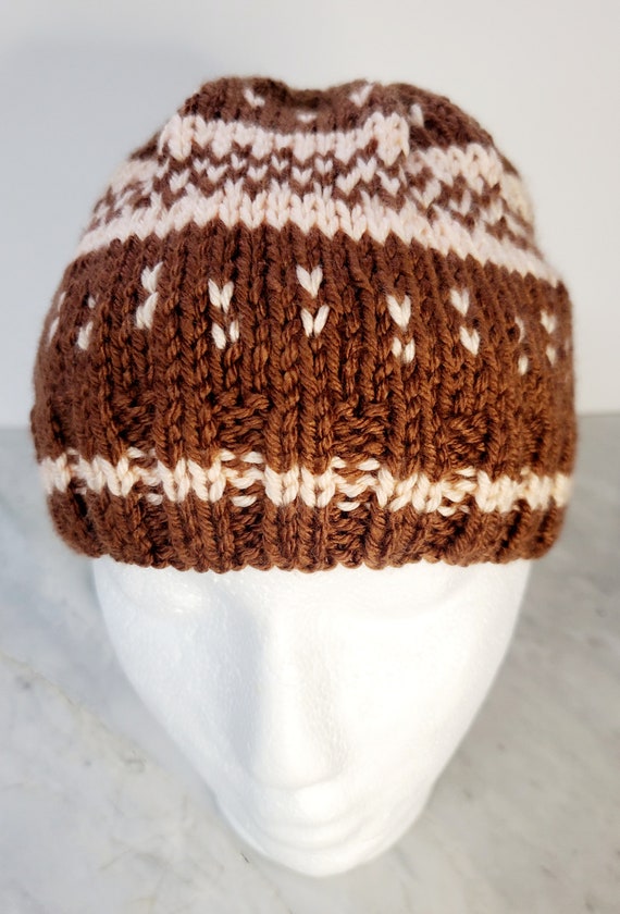 Brown and Peach Crochet Hat for Kids/ Handmade Knitted Beanie