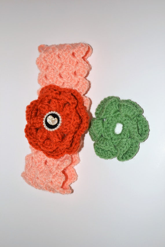 Knitted Head Band with Interchangeable Flower/ Crochet Headband/ Knitted Headband