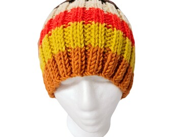 Fall Colors Crochet Beanie/ Knitted Hat with Autumn Colors/ Crochet Hat/ Winter Crochet Hat.