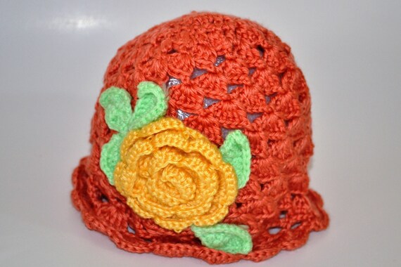 Girl Crochet Hat/ Flower Hat/ Girl Winter Hat / Salmon Color Hat/ Fall Hat for Girls