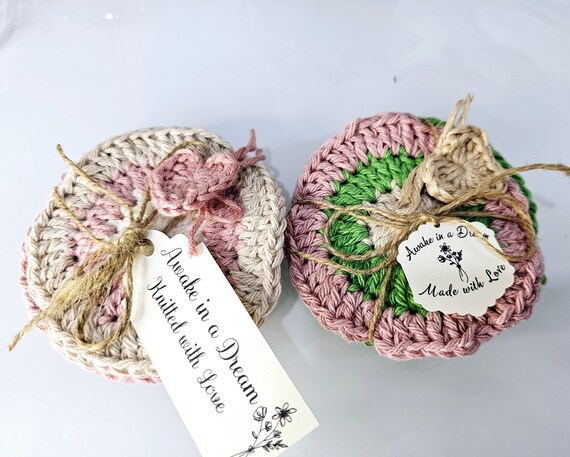 Crochet Coasters/ Knitted Coasters set. Dusty Rose and Grass