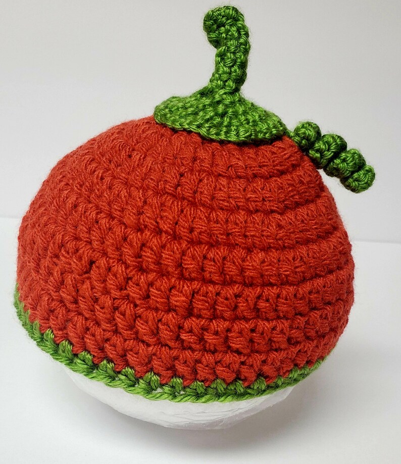 Pumpkin Shaped Knitted Beanie for Baby/ Orange Crochet Hat for Baby/ Unisex Knitted Hat for Babies/ Fall Color Hat/ Autumn Beanie image 6