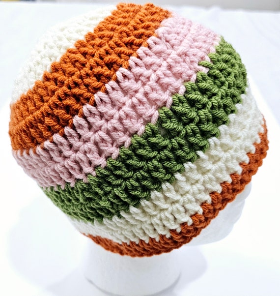 Multicolored Crochet Hat for Adults/ Winter Knitted Beanie/ Adult Unisex Hand Crochet Hat/ Colorful Cozy Outdoorsy/ Handmade/ Unique