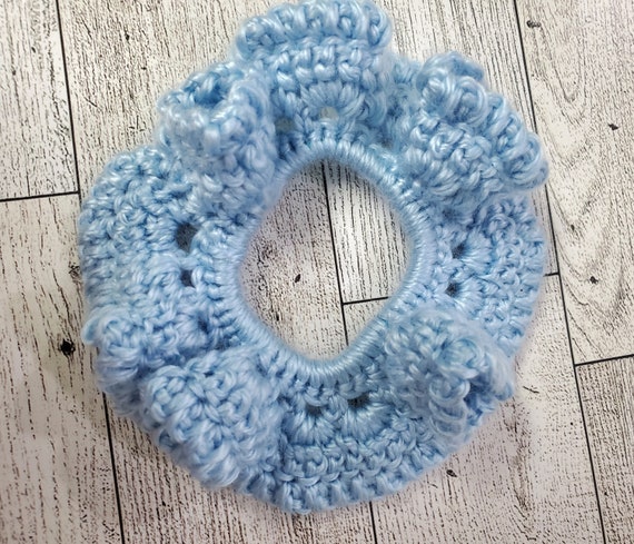 Crochet Hair Scrunchie/ Blue Knitted Scrunchie/ Hair accessories