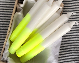 Neon yellow dip dye candle