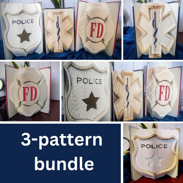 BOOK FOLDING 3-PATTERN BUNDLE_Cut and Fold_First Responders_Police_Fire_Medical_EMS_Local Heroes