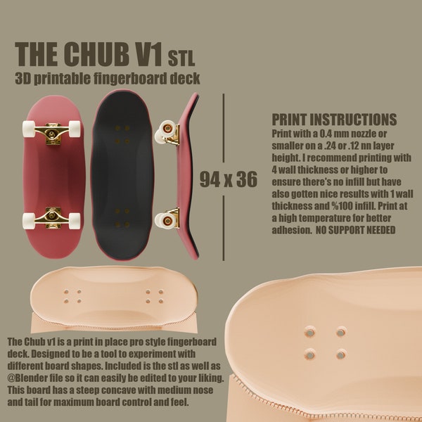 The Chub 3d printable fingerboard stl