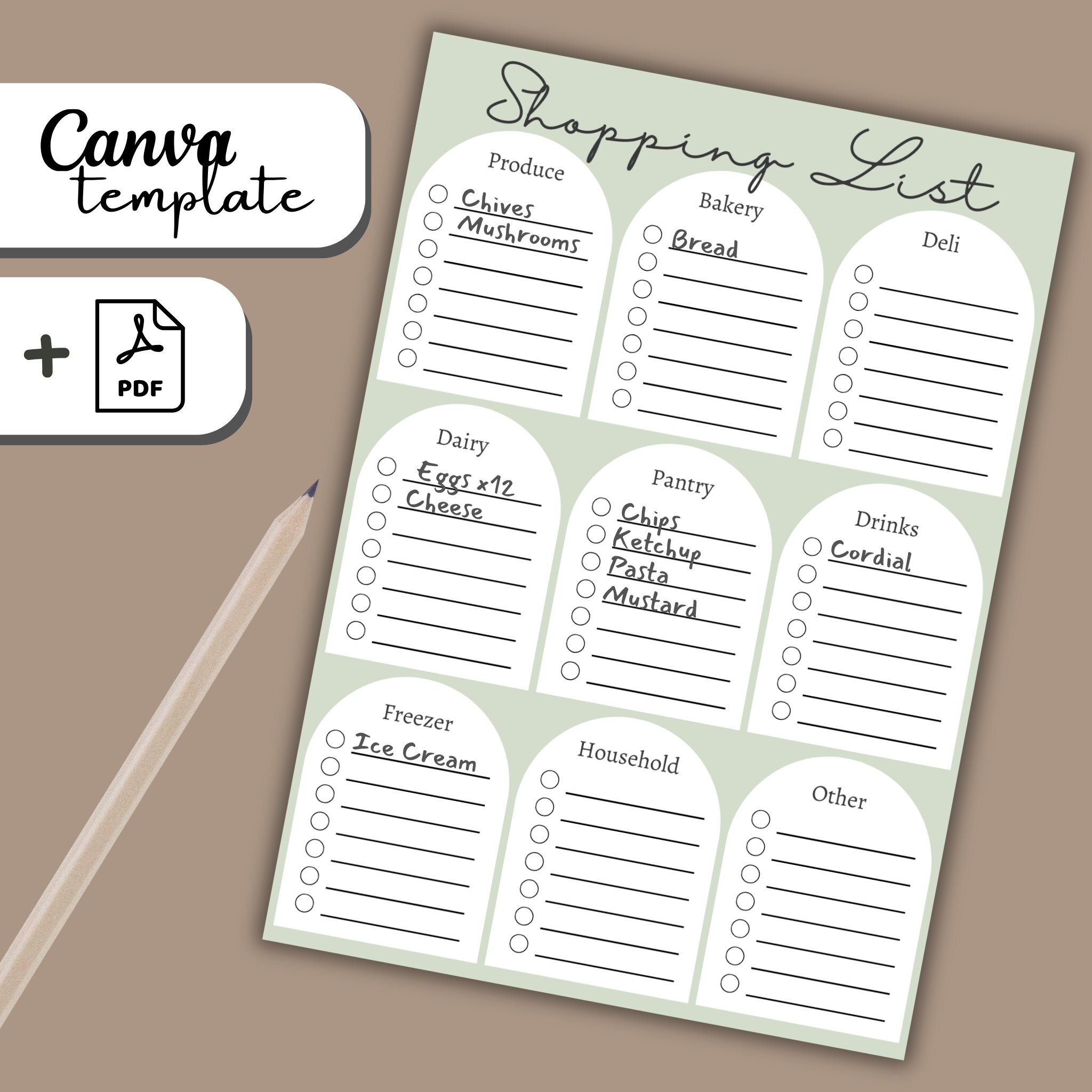 Grocery Shopping List - Sage Minimalist - Canva Template - Etsy