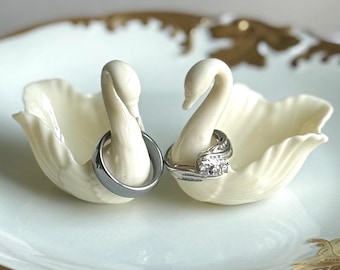Set of 2 Small Vintage Lenox Swan Figurines, Collectible Ivory