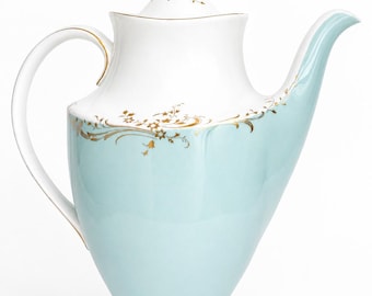 Royal Doulton Melrose Coffee Pot, Rare Aqua Blue Tea Pot, Mid Century Cottagecore Decor, Grandmillennial Bone China, English Porcelain